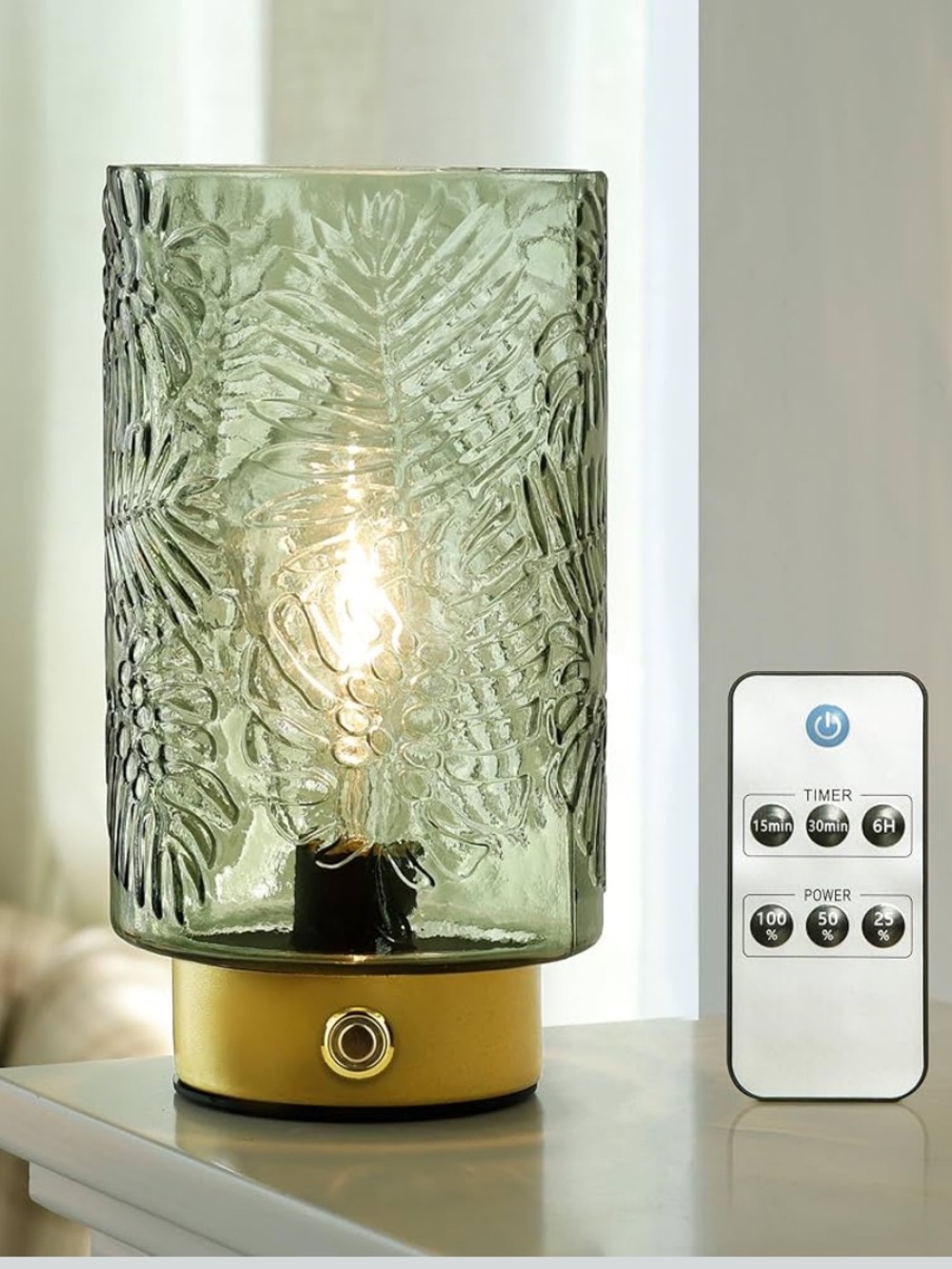 Decorative Green Glass Table Lamp with Gold Base - Home Accents